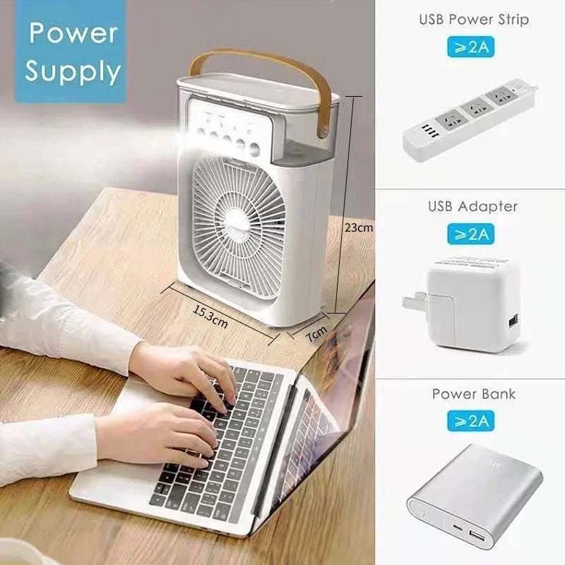 Ventilador 3 en 1 con Aire Acondicionado - Mini Enfriador Humidificador Luz LED - zyntrixe