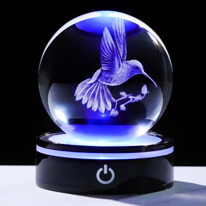 Bola Cristal 3D Colibrí LED Decorativa