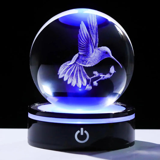 Bola Cristal 3D Colibrí LED Decorativa