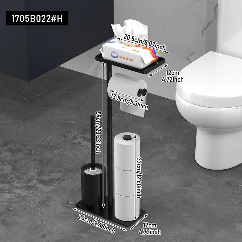 Floor standing roll paper holder, toilet paper holder, roll paper holder with bracket, bathroom hygiene brush holder - zyntrixe