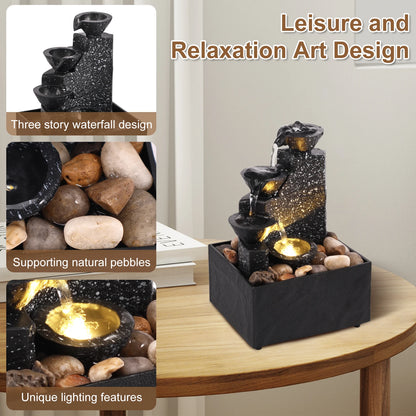 Fuente de Agua Decorativa con Luces LED - Cascada de Mesa para Relajación y Meditación