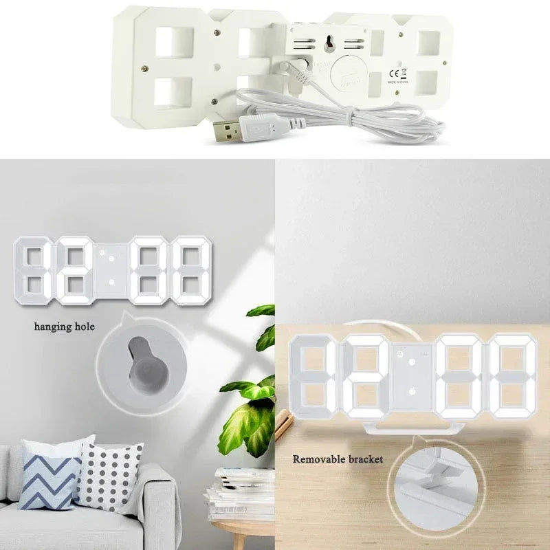 Reloj Despertador Digital LED 3D - Alarma Pared Temperatura Fecha Hogar Oficina - zyntrixe