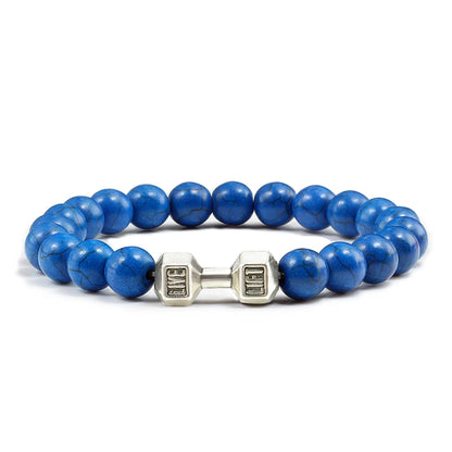 Pulsera de Piedra Volcánica Natural - Diseño Fitness con Charm de Mancuerna
