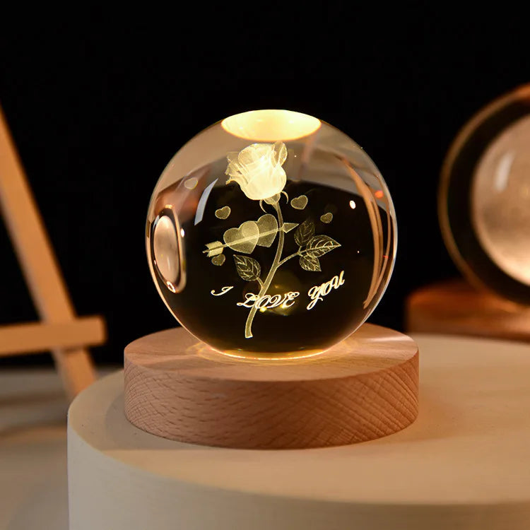 Bola Cristal Grabado Láser Base LED