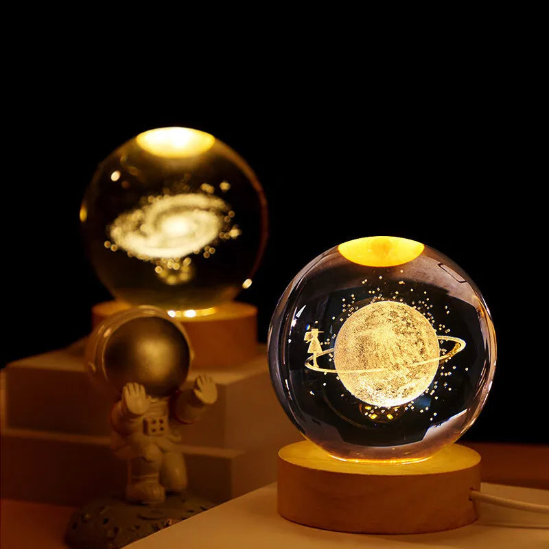 Bola de Cristal 3D Sistema Solar con Luz LED 6cm/8cm - Decoración Astronómica - zyntrixe