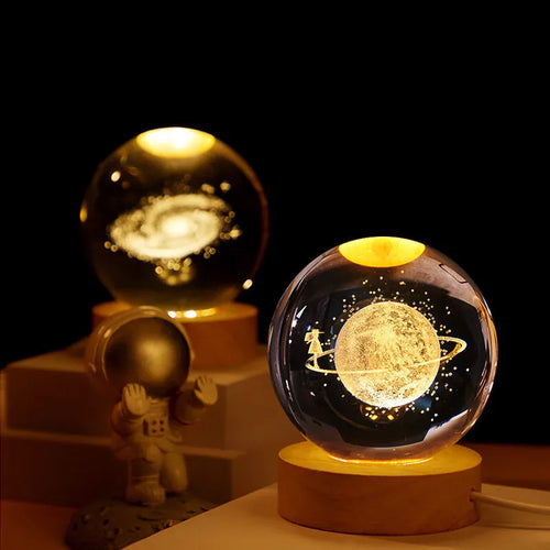 Bola de Cristal 3D Sistema Solar con Luz LED 6cm/8cm - Decoración Astronómica - zyntrixe