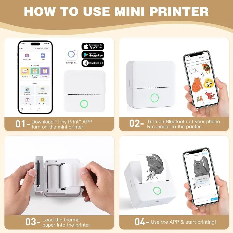 Mini Impresora Térmica Portátil Bluetooth 57mm - Sin Tinta Stickers Fotos DIY - zyntrixe