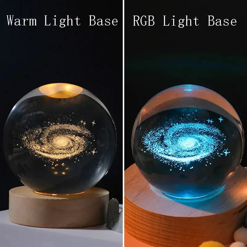 Bola de Cristal 3D con Luz LED - Sistema Solar Grabado con Láser - zyntrixe