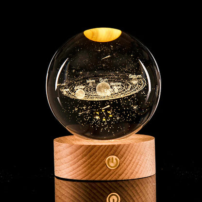 Bola de Cristal 3D Sistema Solar con Luz LED 6cm/8cm - Decoración Astronómica - zyntrixe