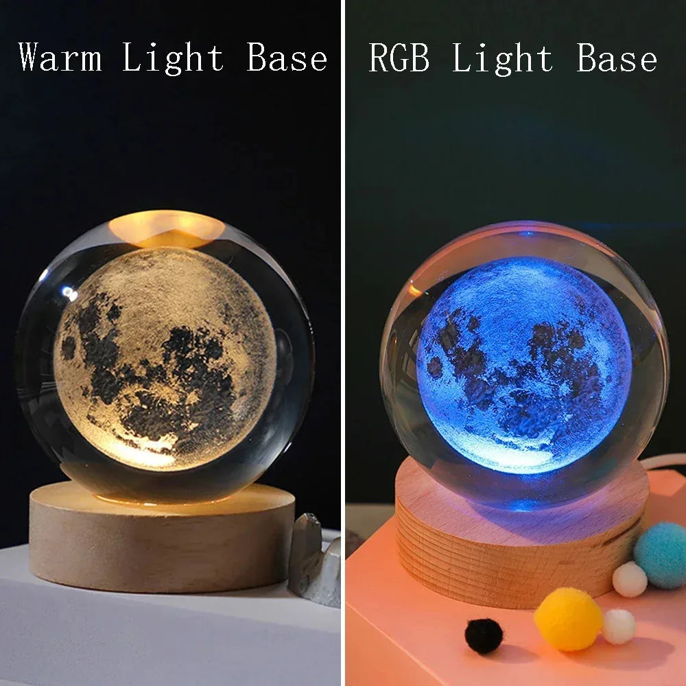 Bola de Cristal 3D con Luz LED - Sistema Solar Grabado con Láser - zyntrixe