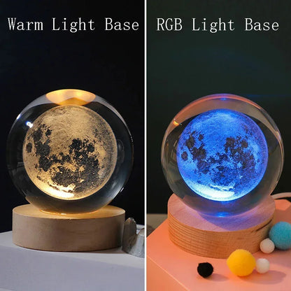 Bola de Cristal 3D con Luz LED - Sistema Solar Grabado con Láser - zyntrixe