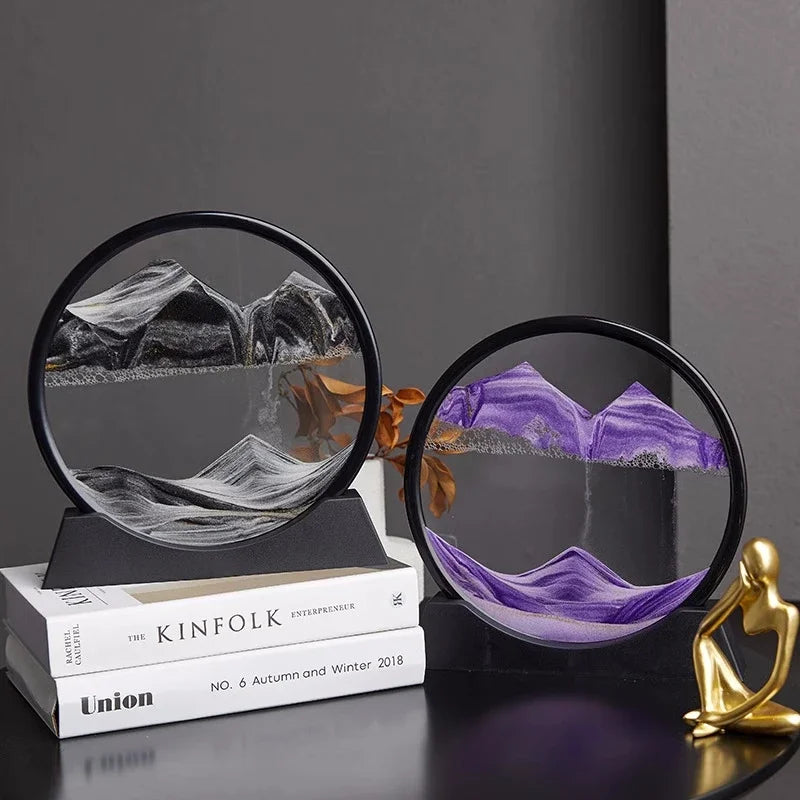 3D Moving Sand Art Picture - Round Glass Deep Sea Sandscape Hourglass Home Office Decor Gift - zyntrixe