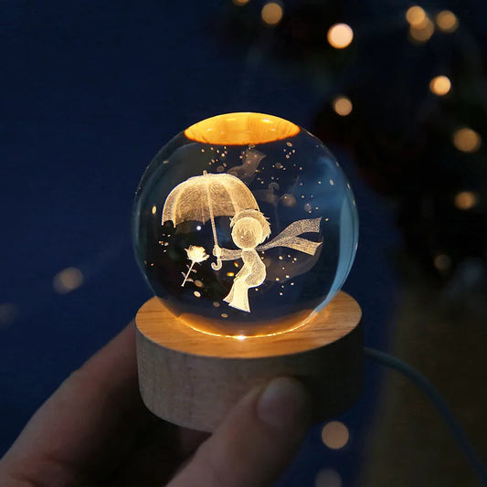 Bola Cristal Grabado Láser Base LED