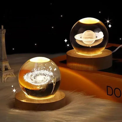 Bola de Cristal 3D Sistema Solar con Luz LED 6cm/8cm - Decoración Astronómica - zyntrixe