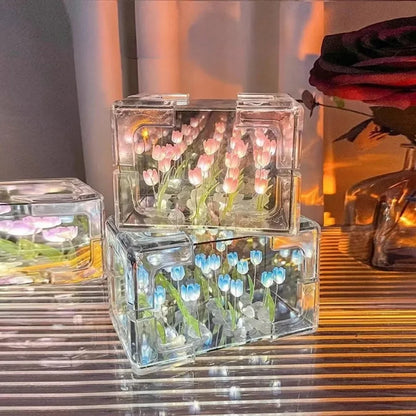 Kit DIY Lámpara Nocturna Tulipanes 3D en Cubo - Regalo Romántico Creativo - zyntrixe