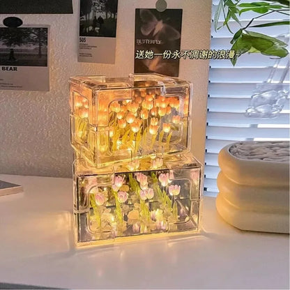 Kit DIY Lámpara Nocturna Tulipanes 3D en Cubo - Regalo Romántico Creativo - zyntrixe